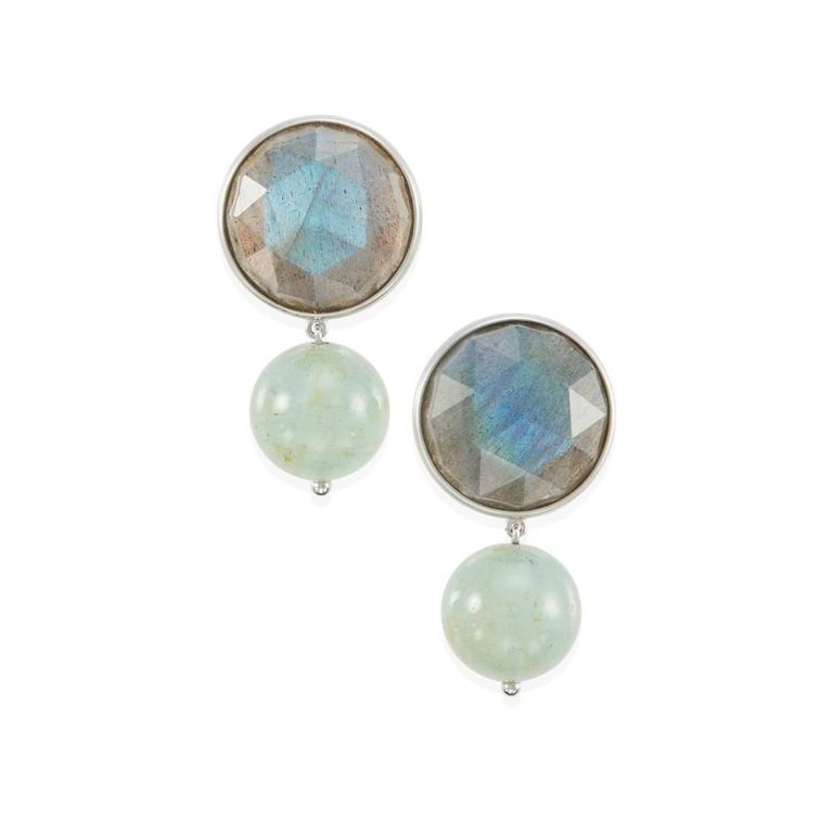 18k Gold Labradorite and Beryl Earrings