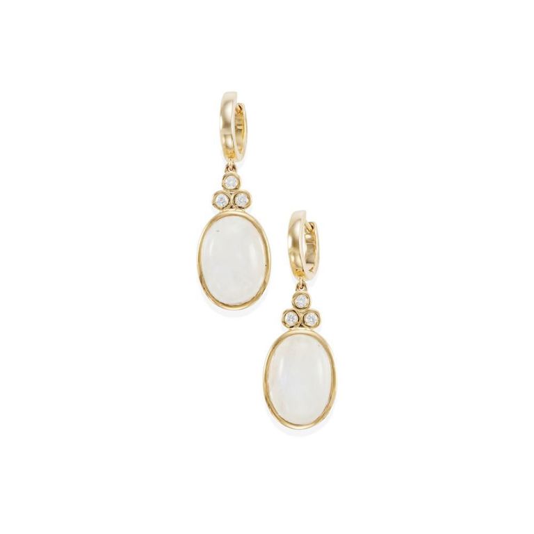 14k Gold Moonstone and Diamond Earrings