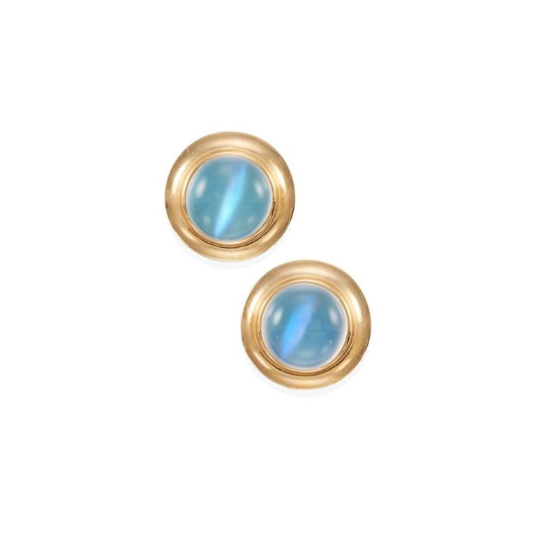 14k Gold Moonstone Stud Earrings