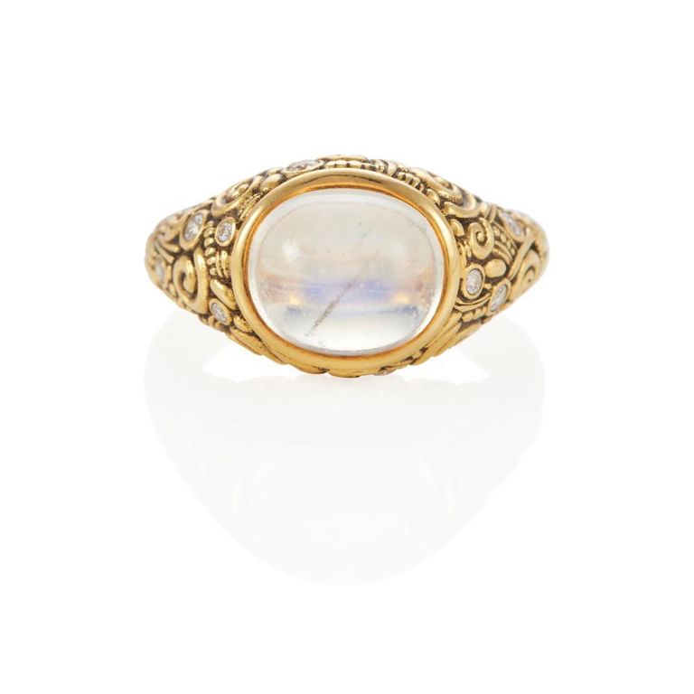 18k Gold Moonstone and Diamond Ring