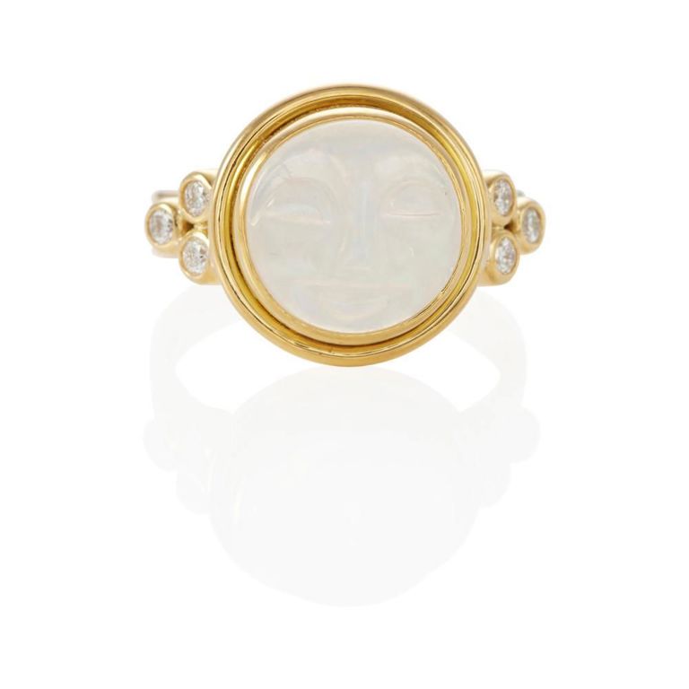 18k Gold Moonstone and Diamond Ring
