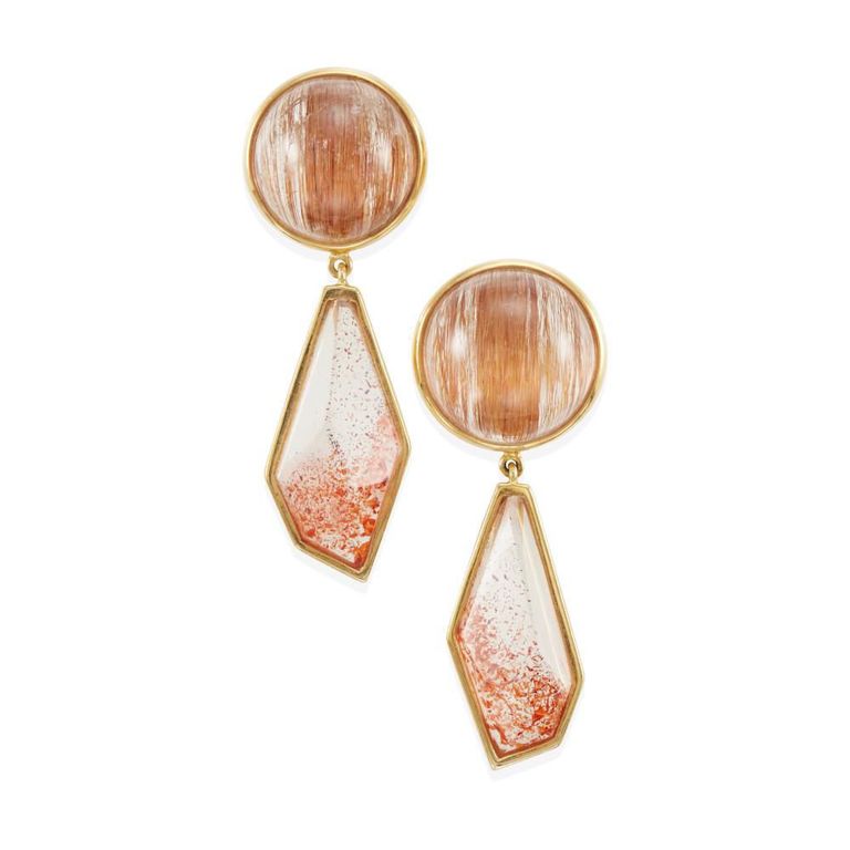 18k Gold Rutilated Quartz Earrings