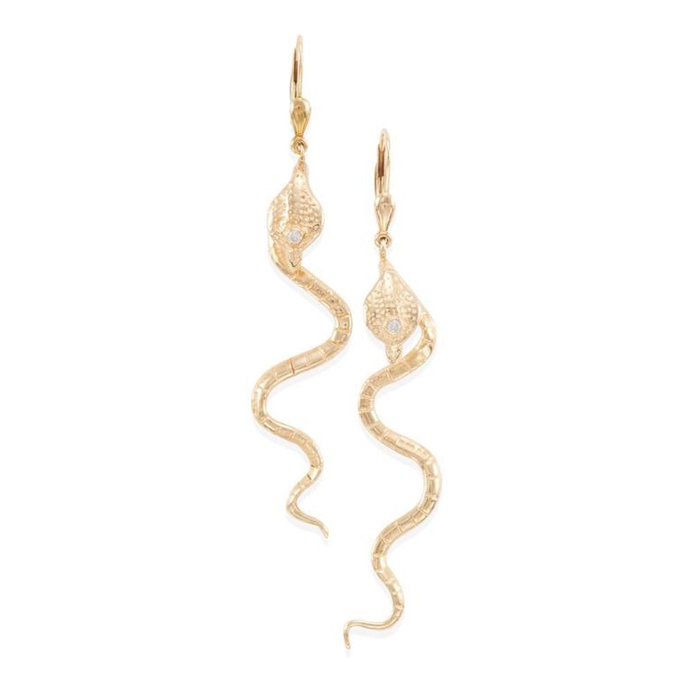 14k Gold Diamond Snake Earrings