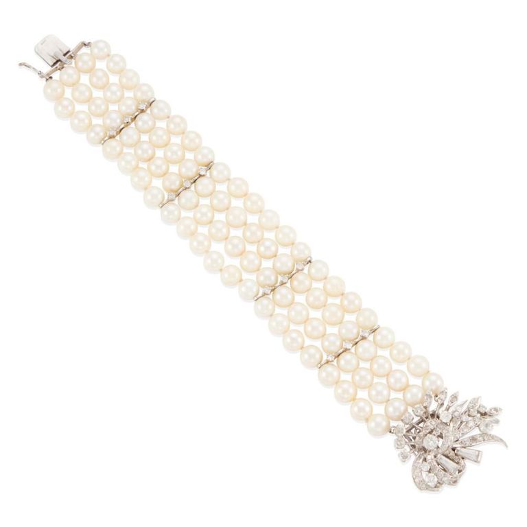 Cultured Pearl and Diamond Bracelet