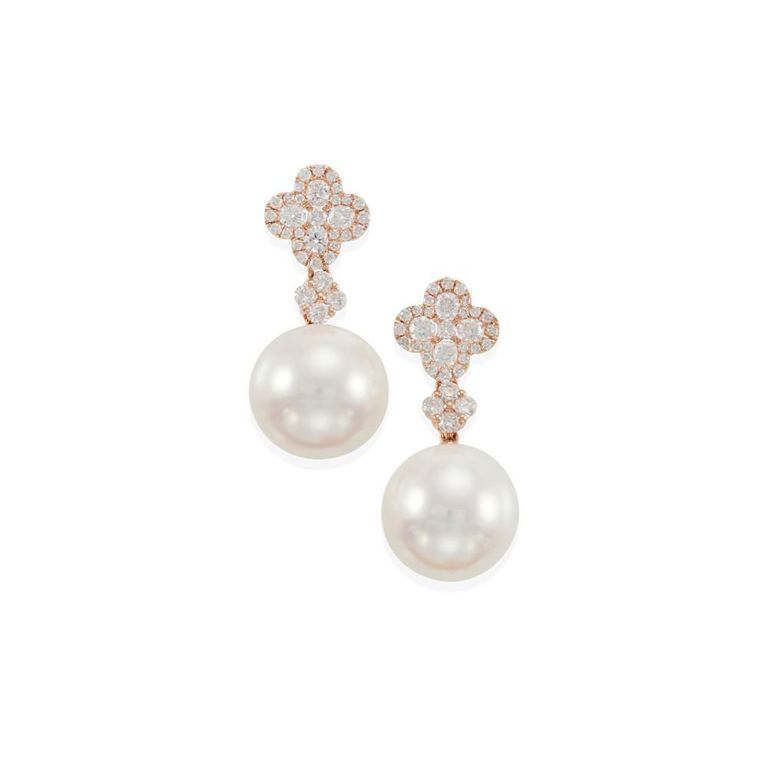18k Gold Cultured Pearl and Diamond Earrings