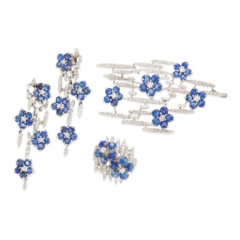 14k Gold Sapphire and Diamond Jewelry Set