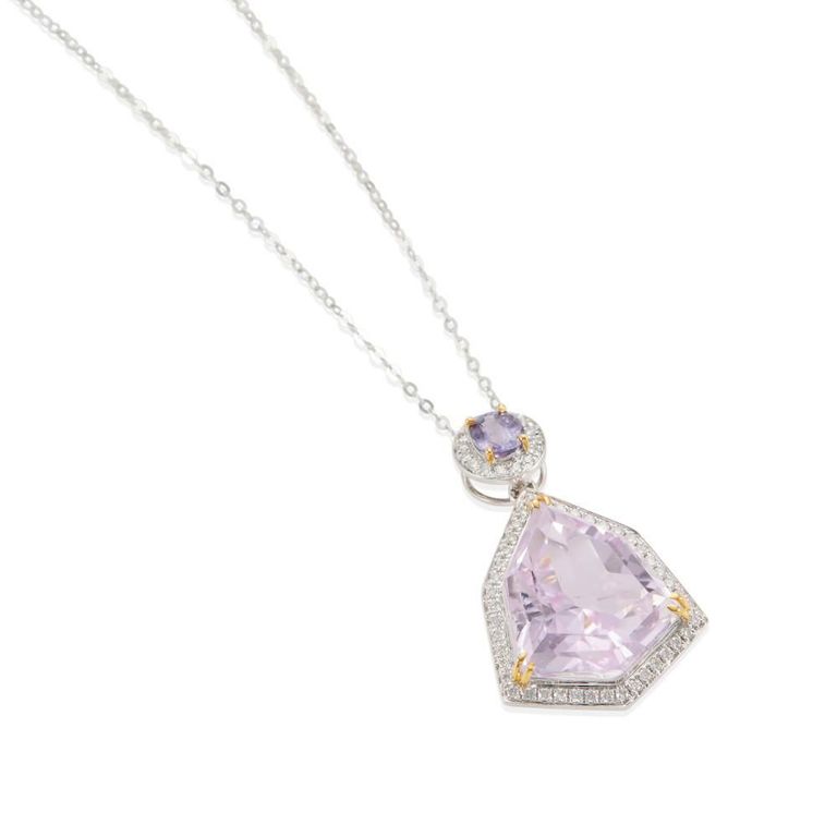 Sapphire, Kunzite and Diamond Pendant Necklace