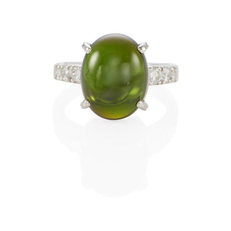 Platinum Green Tourmaline and Diamond Ring