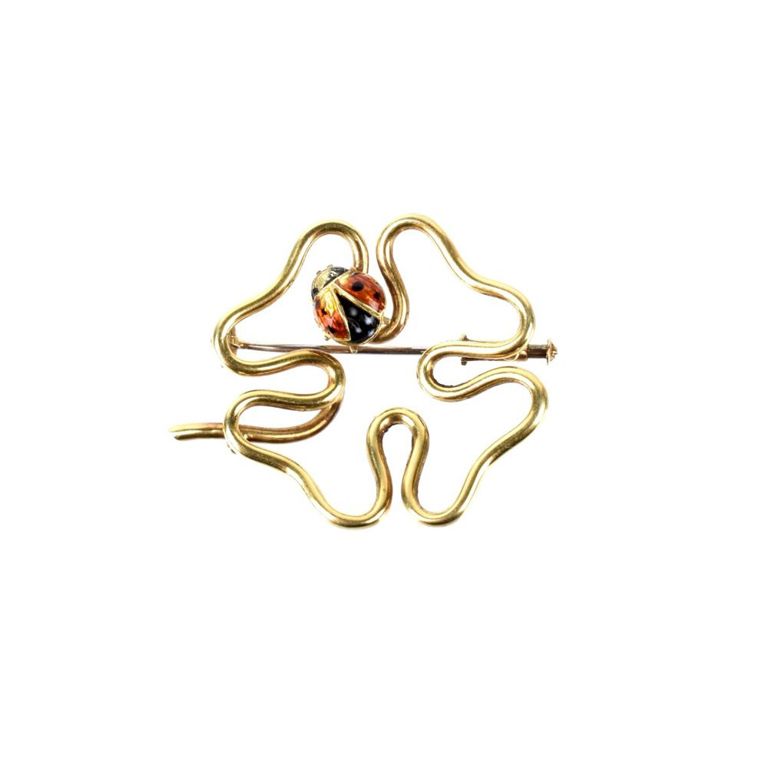 18k Yellow Gold and Enamel Ladybug Brooch