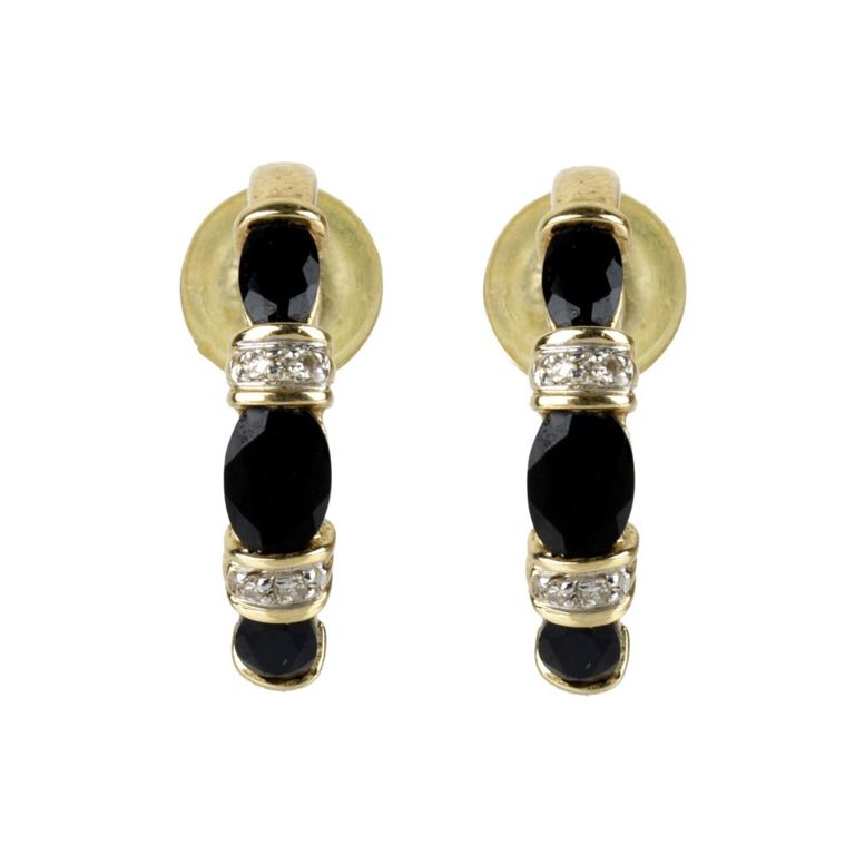 14k Yellow Gold Onyx and Diamond Huggie Earrings