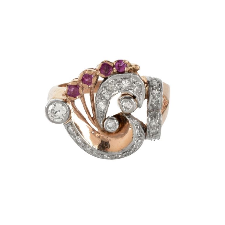 14k Pink Gold Diamond and Ruby Ring