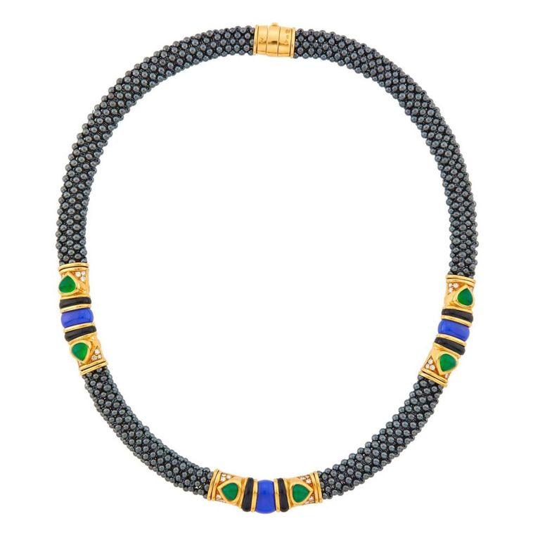 18k Gold, Hematite, Onyx and Diamond Necklace