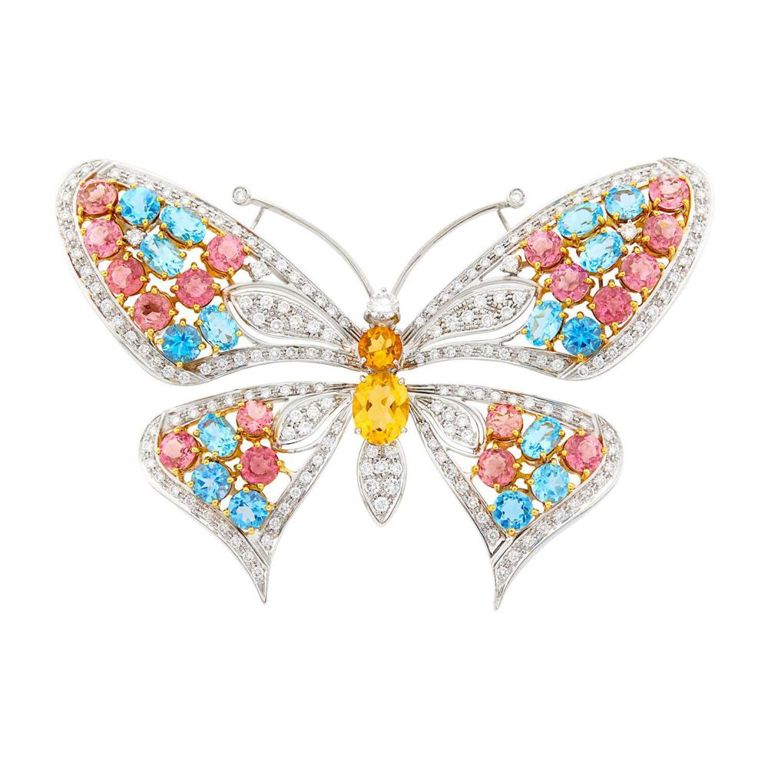 18k White Gold Gem-Set Butterfly Brooch