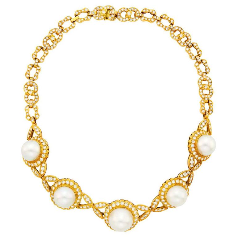 18k Gold South Sea Pearl and Diamond Necklace