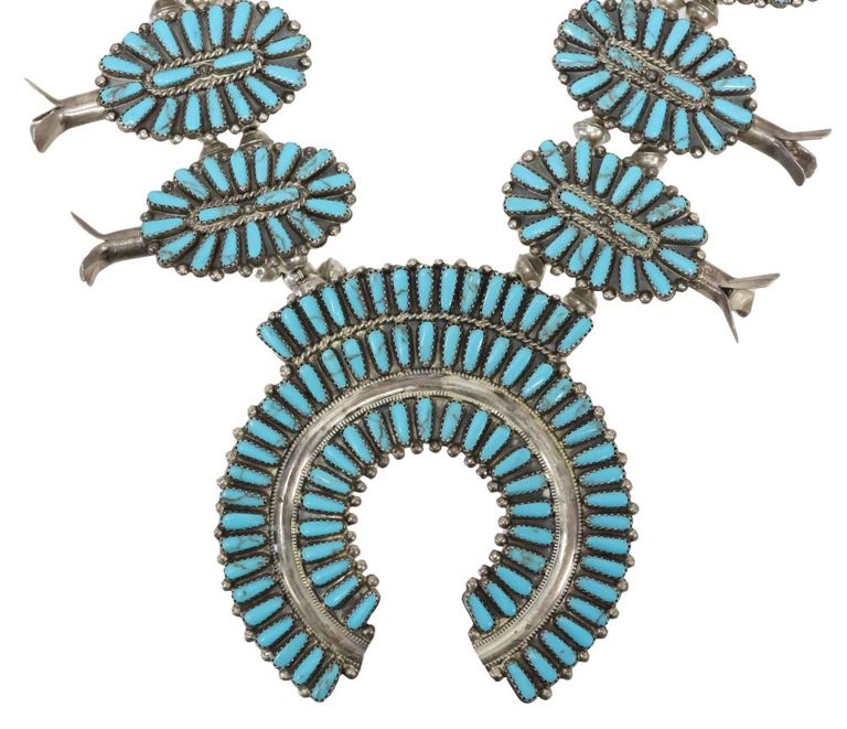 Sterling Silver Turquoise Squash Blossom Necklace