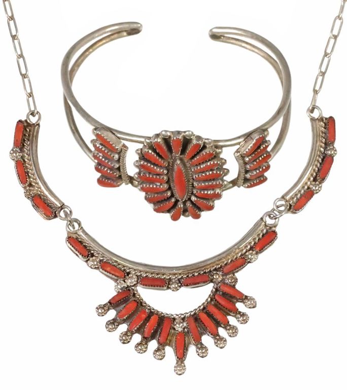 Red Coral Necklace and Bracelet Set