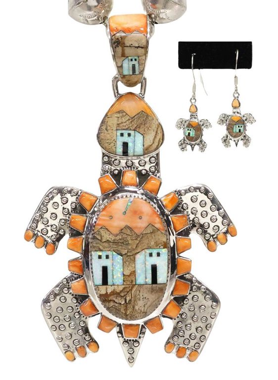 Sterling Silver Turtle Necklace and Earrings Set