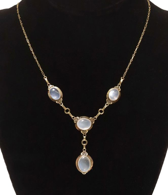 14k Gold Moonstone Drop Necklace