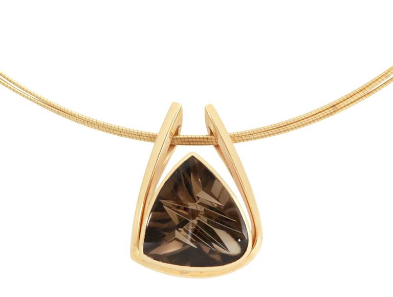 18k Gold Smoky Quartz Pendant Necklace