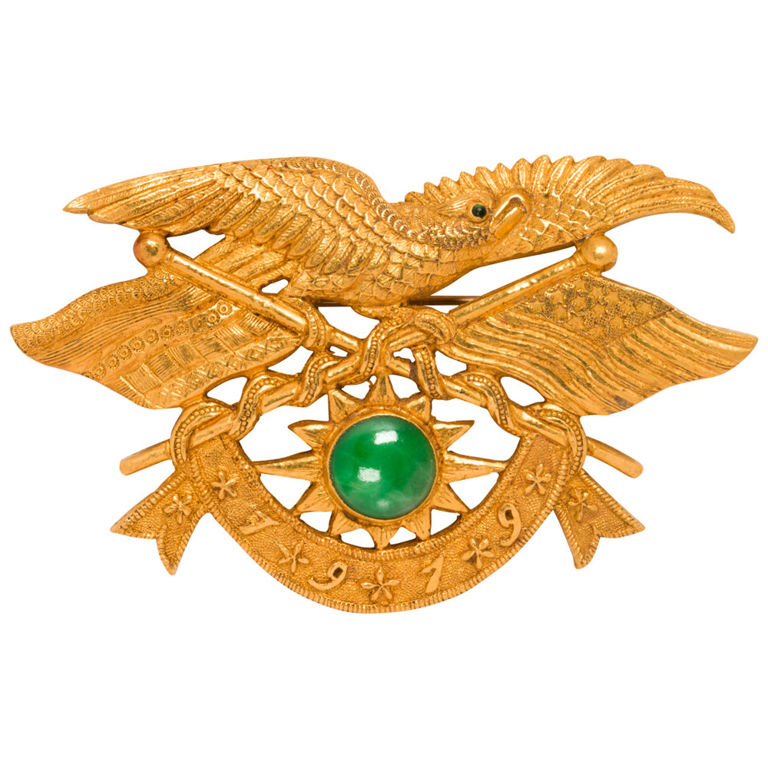 High Karat Gold Jade Military Brooch