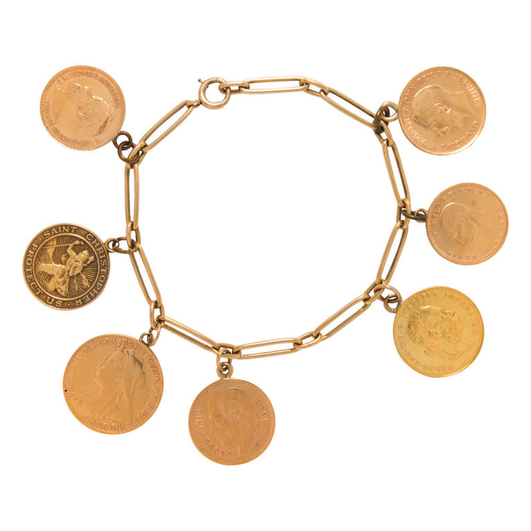18k Gold Coin and Paperclip Bracelet