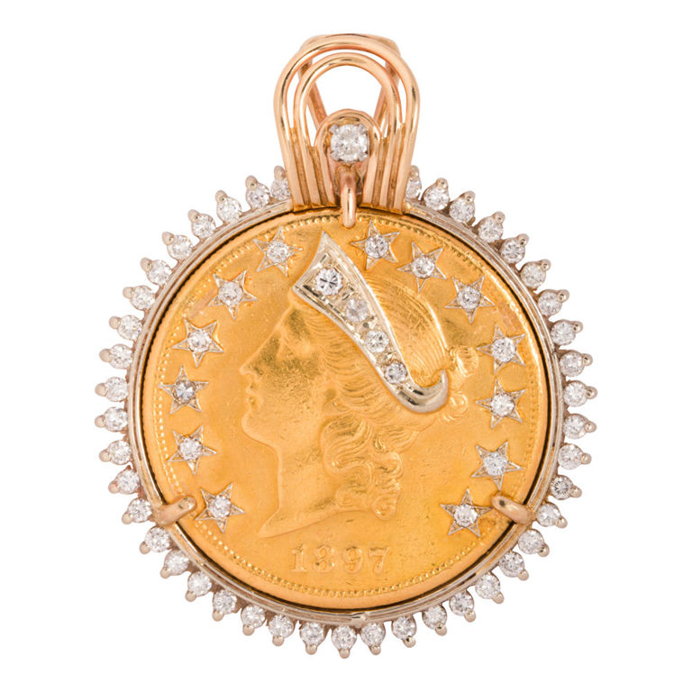 14k Gold Coin and Diamond Pendant