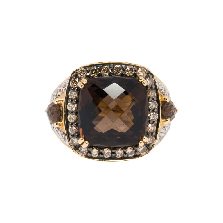 14k Gold Smoky Quartz and Diamond Ring