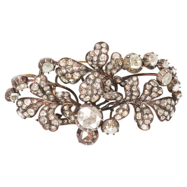 14k Gold Antique Diamond Flower Brooch