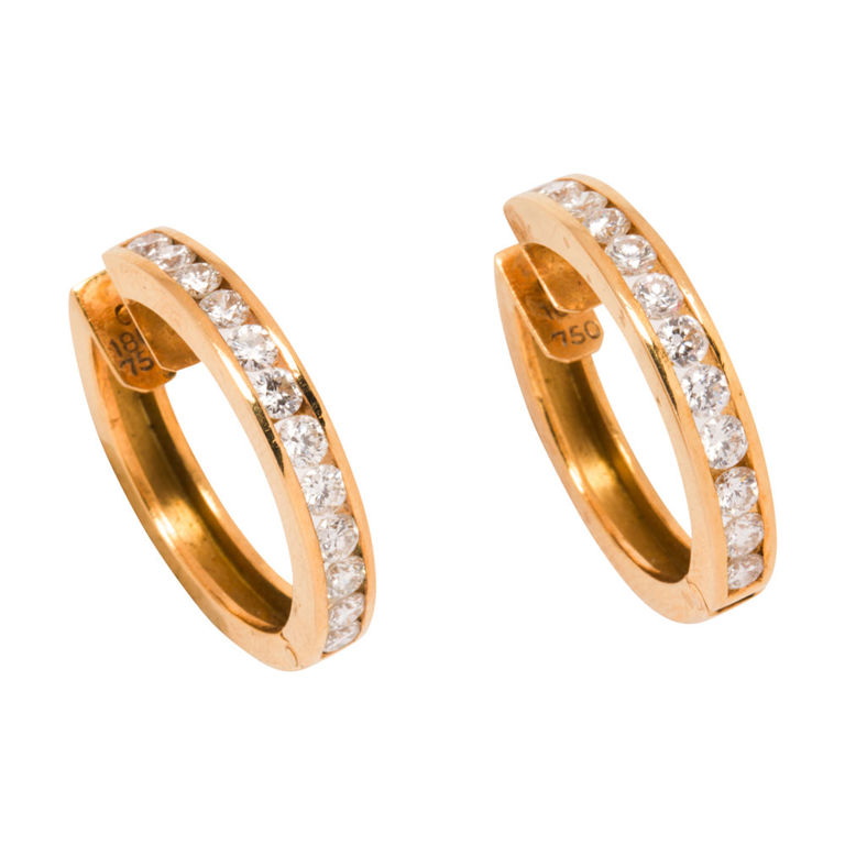 18k Gold Diamond Hoop Earrings