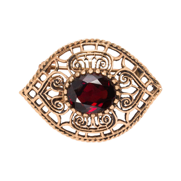 14k Gold Garnet Pendant Brooch