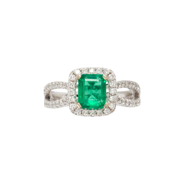 18k White Gold Emerald and Diamond Ring