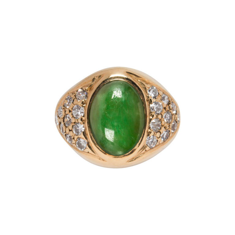 14k Gold Jade and Diamond Ring