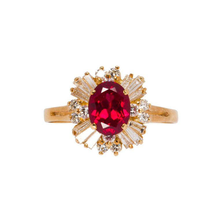 18k Gold Synthetic Ruby and Diamond Ring