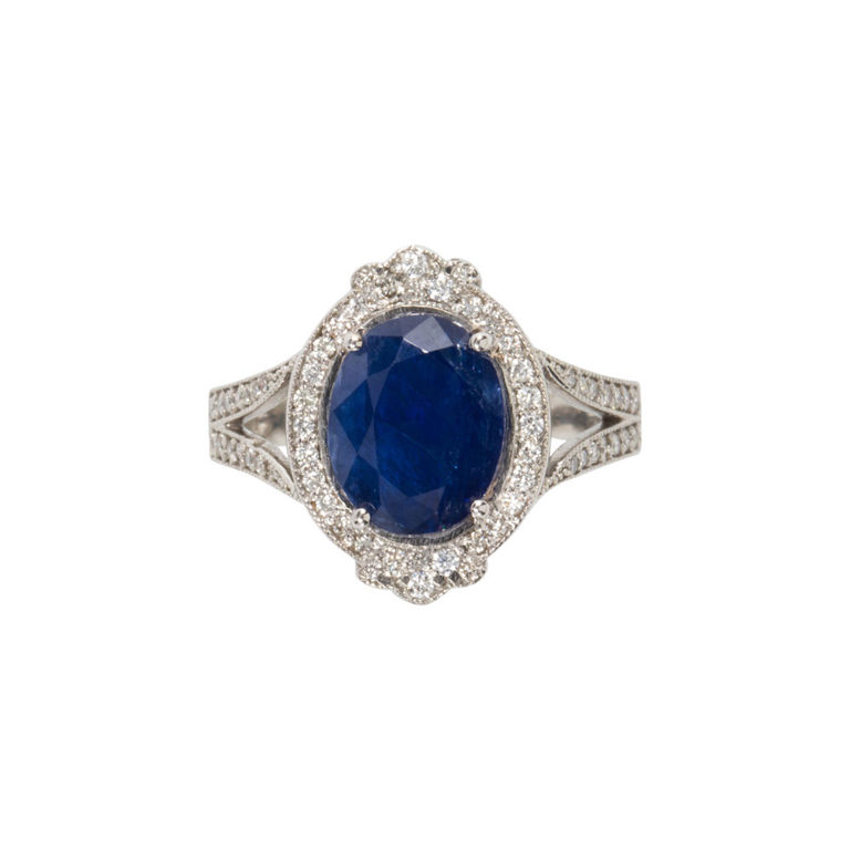 Platinum Sapphire and Diamond Ring