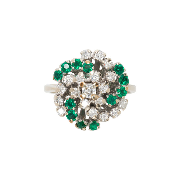 14k Gold Diamond and Tsavorite Cluster Ring