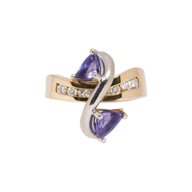 14k Gold Tanzanite and Diamond Bypass Ring