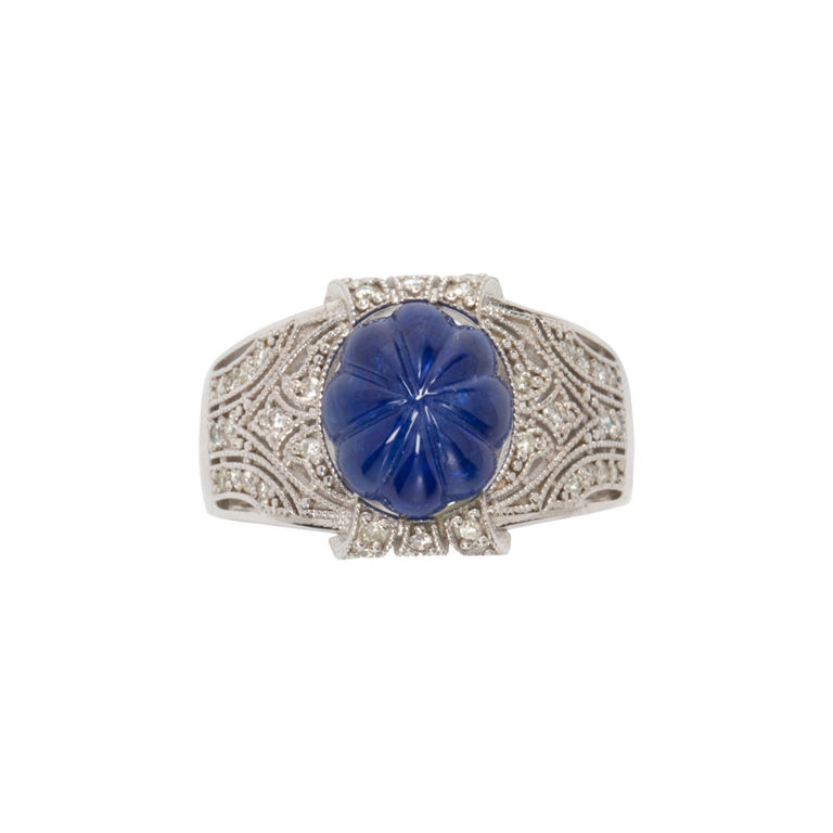 14k White Gold Sapphire and Diamond Ring