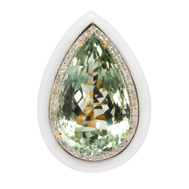 14k Gold Prasiolite Onyx and Diamond Ring
