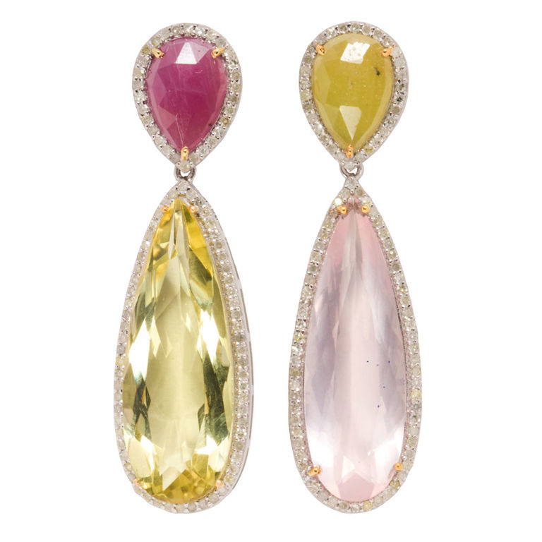 Silver and 14k Gold Gem-Set Earrings