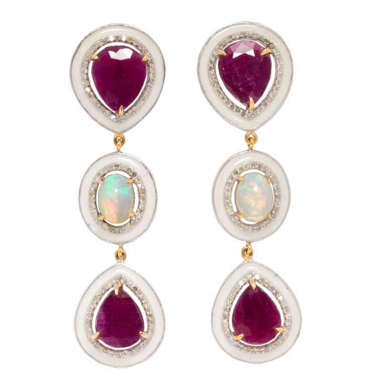 14k Gold Gem-Set Pendant Earrings