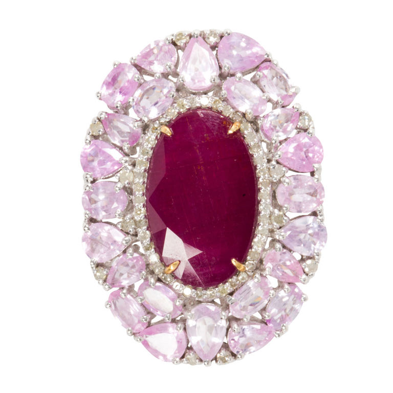 14k Gold Ruby, Sapphire and Diamond Ring
