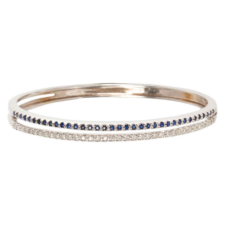 14k White Gold Sapphire and Diamond Bangle