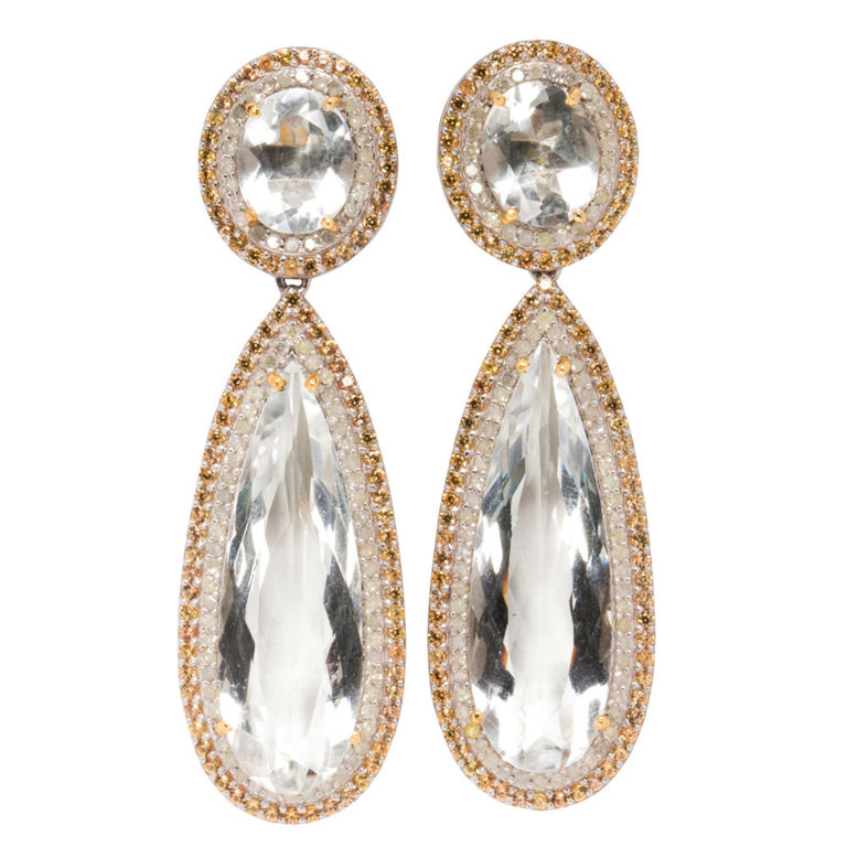 Rock Crystal, Sapphire and Diamond Earrings