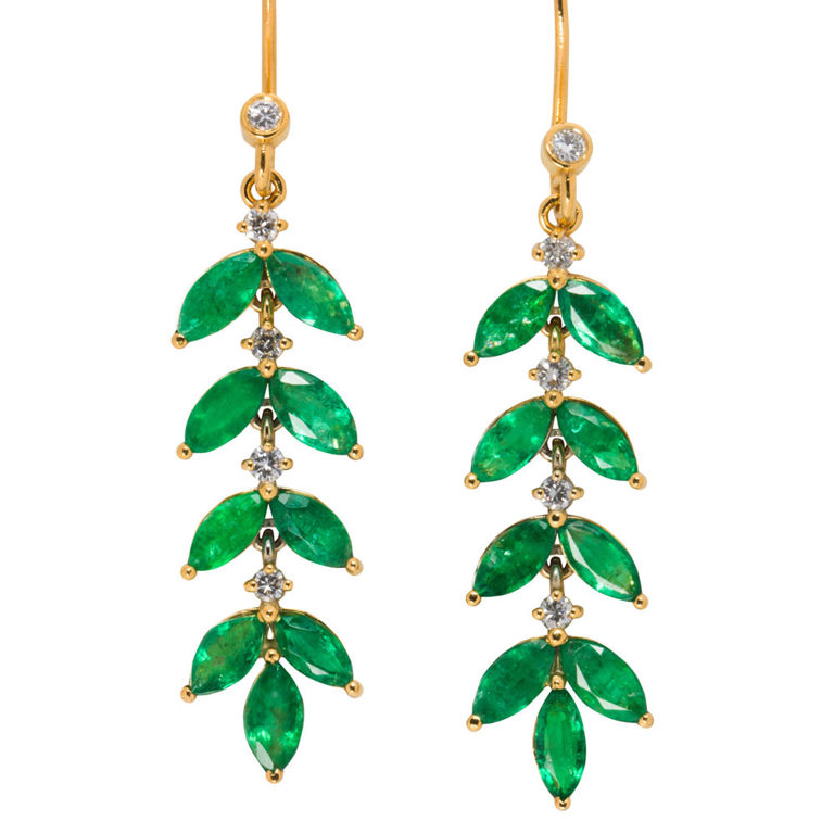 18k Gold Emerald and Diamond Earrings