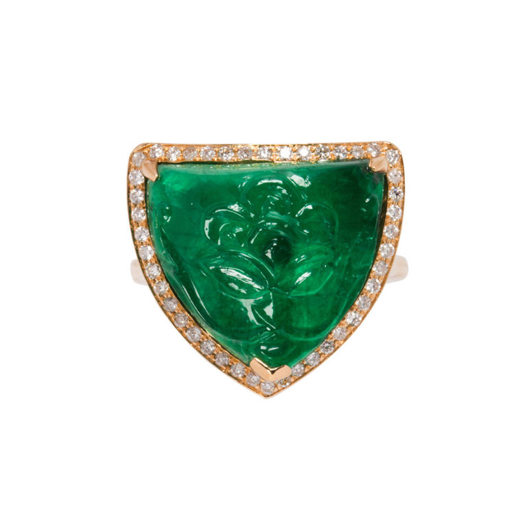 18k Gold Emerald and Diamond Ring