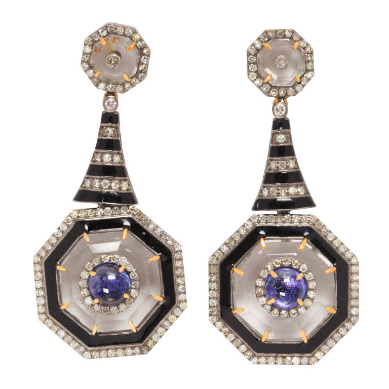 14k Gold Gem-Set Pendant Earrings