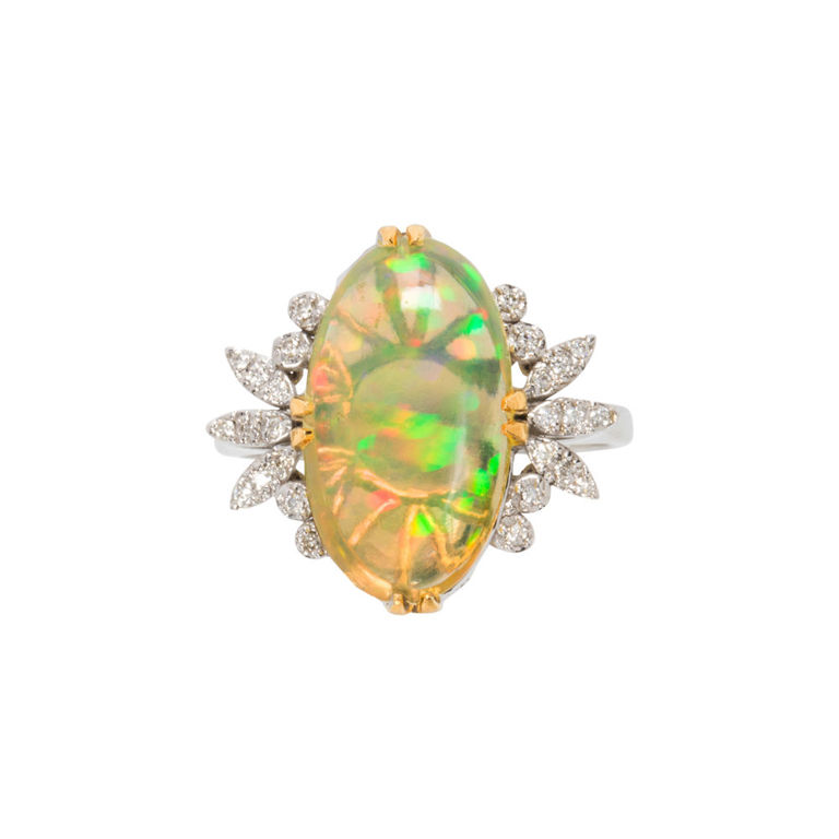 14k White Gold Opal and Diamond Ring