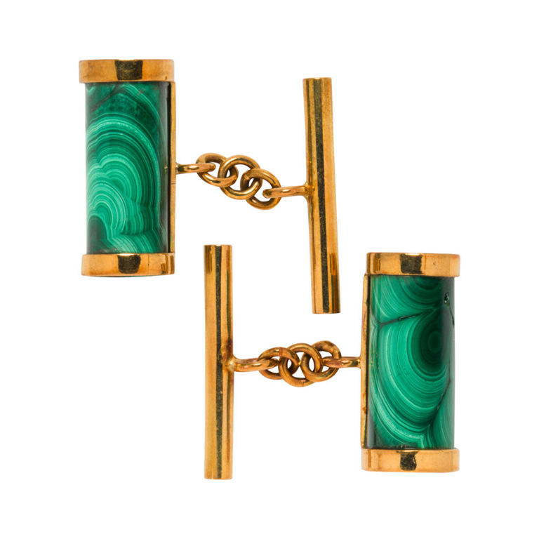18k Gold Malachite Cufflinks