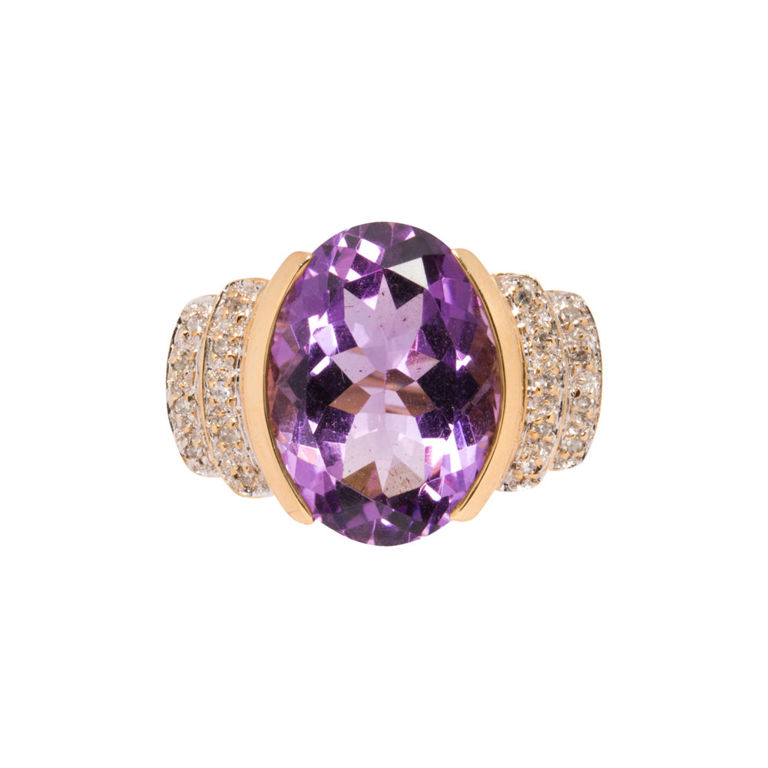Gold Amethyst and Diamond Ring