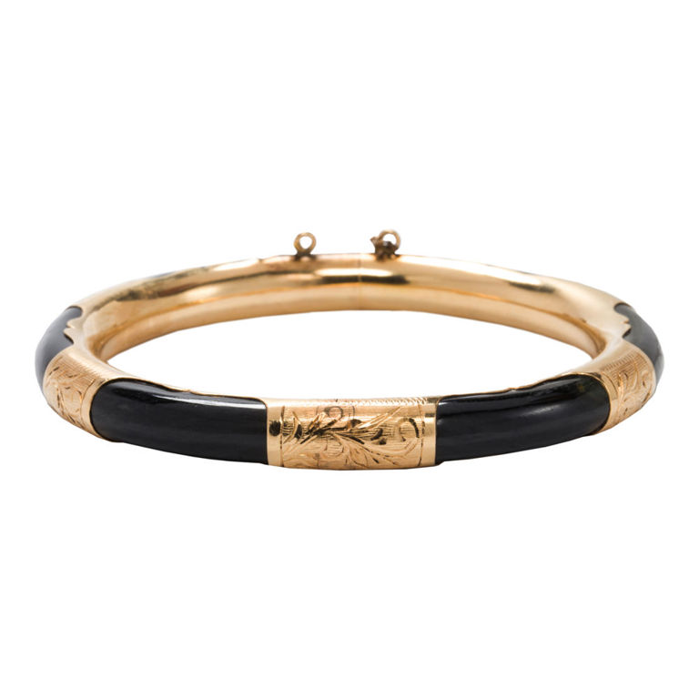 14k Gold Onyx Bangle Bracelet